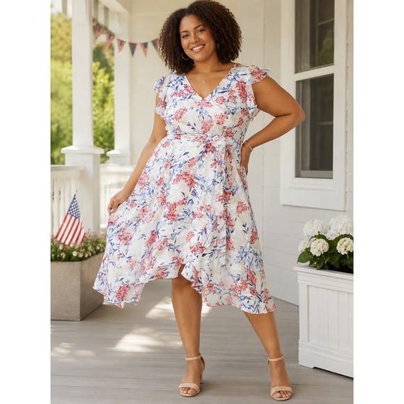 Lane Bryant Dresses & Skirts - Lane Bryant 4th of July Theme Floral Burnout Dress Tie Plus Size 20 Summer *Flaw